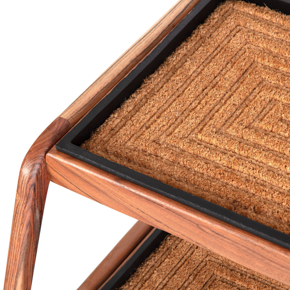 Double-Tier Natural Stand With 2-Pair Rubber Boot Trays Rectangle Ripple