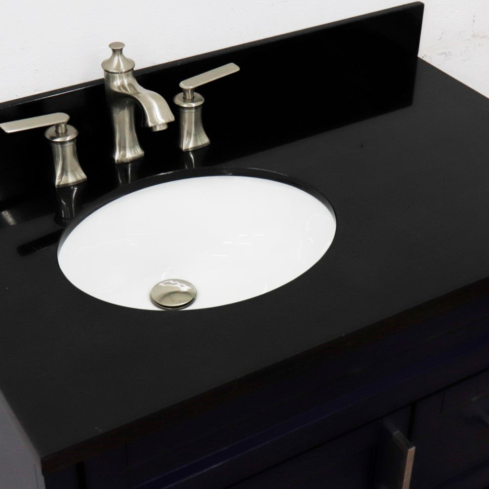 37" Single Sink Vanity, Blue Finish With Black Galaxy Granite