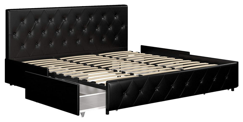 Upholstered Faux Leather Platform Bed with Storage Drawers - King Size