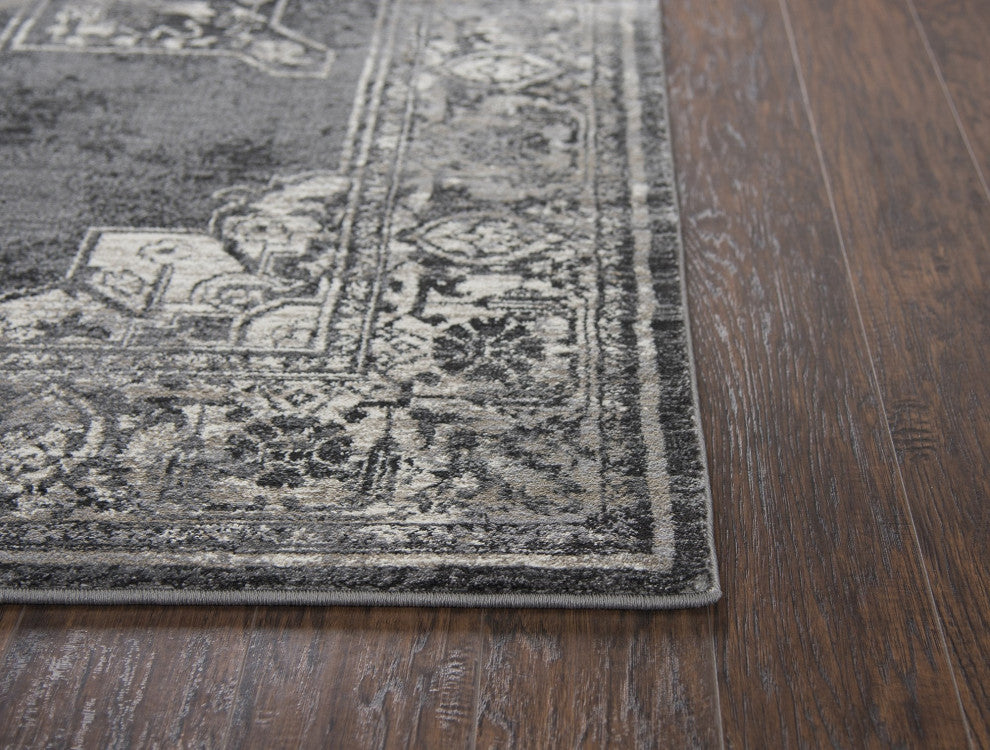 Panache PN6972 Gray Central Medallion Distress Rug, Rectangular 7'10"x10'10"