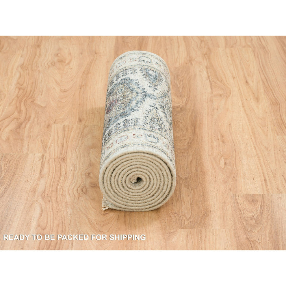 Ivory Hand Knotted Reimagined Persian Viss Design Runner Oriental  2'7"x11'10"