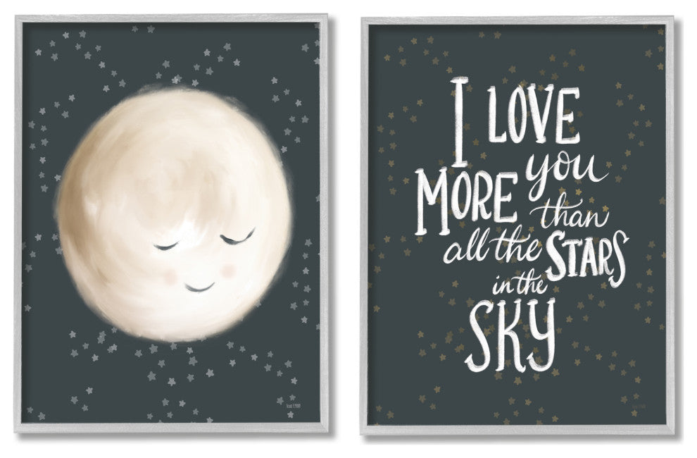 Cute Moon Starry Night Sky I Love You Phrase, 2pc, each 11 x 14