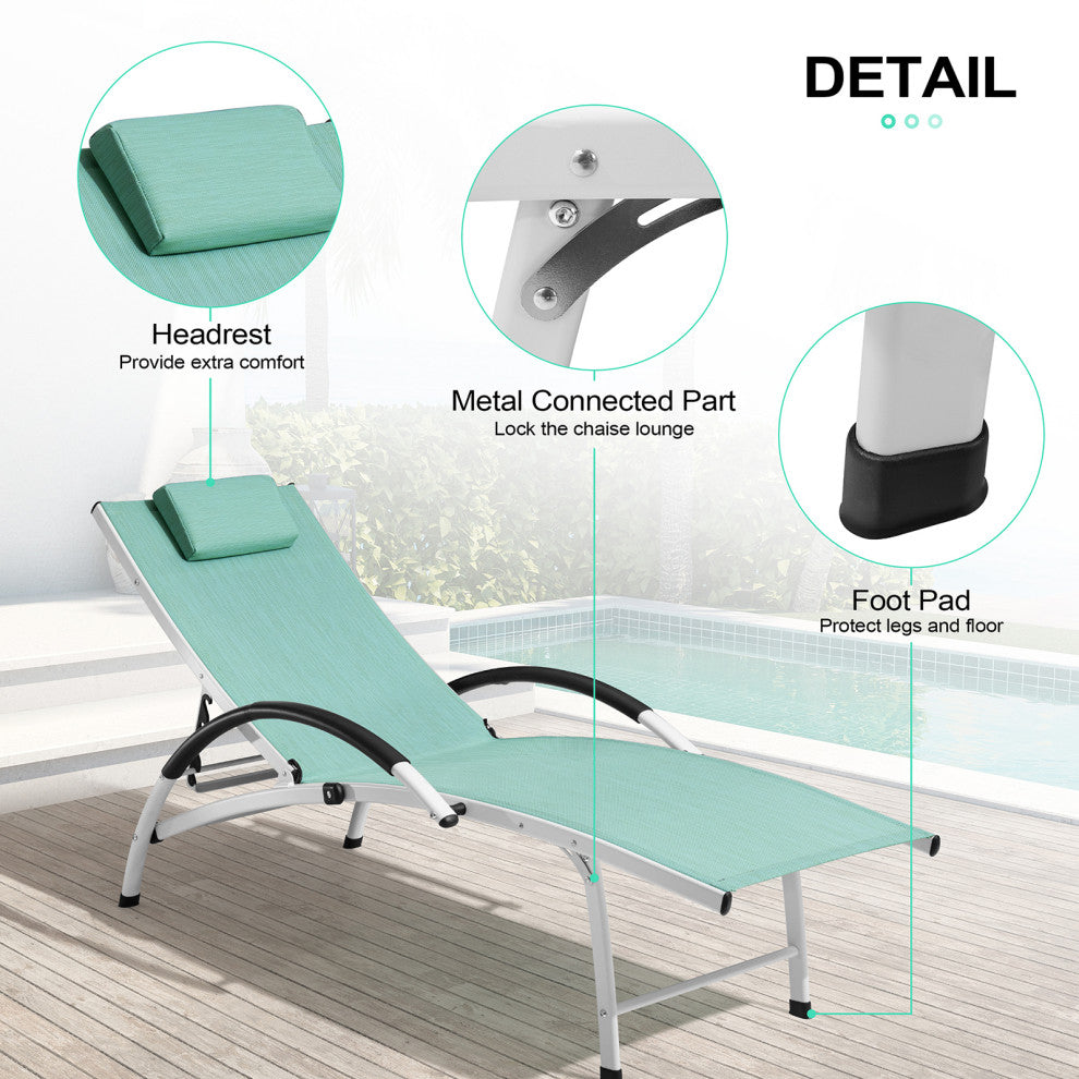 2PCS Outdoor Folding Reclining Chaise Lounge Chair, Green