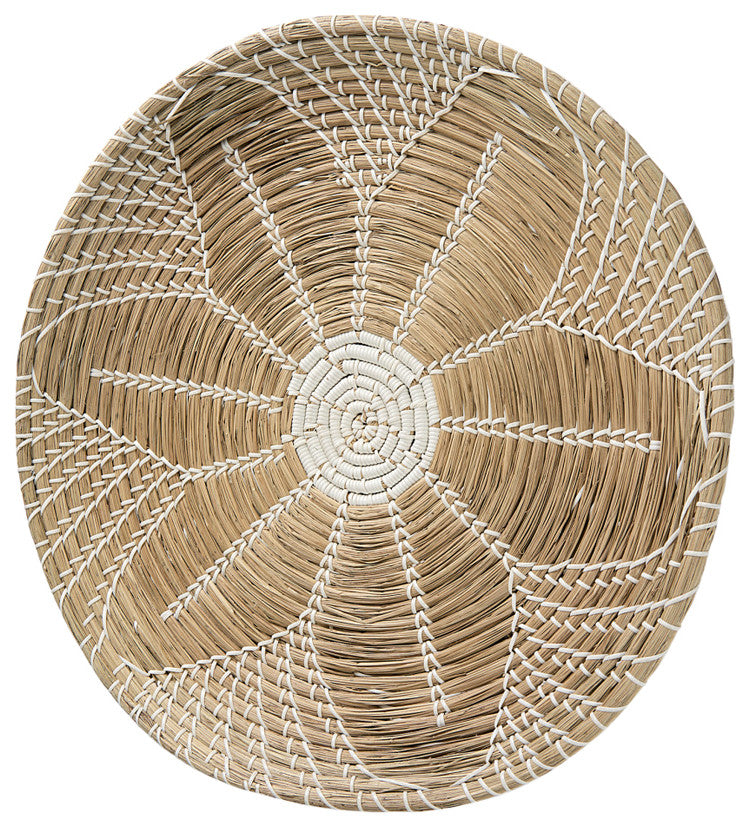 Mekhi Light Brown Seagrass With White String Round Wall Hanging Plate
