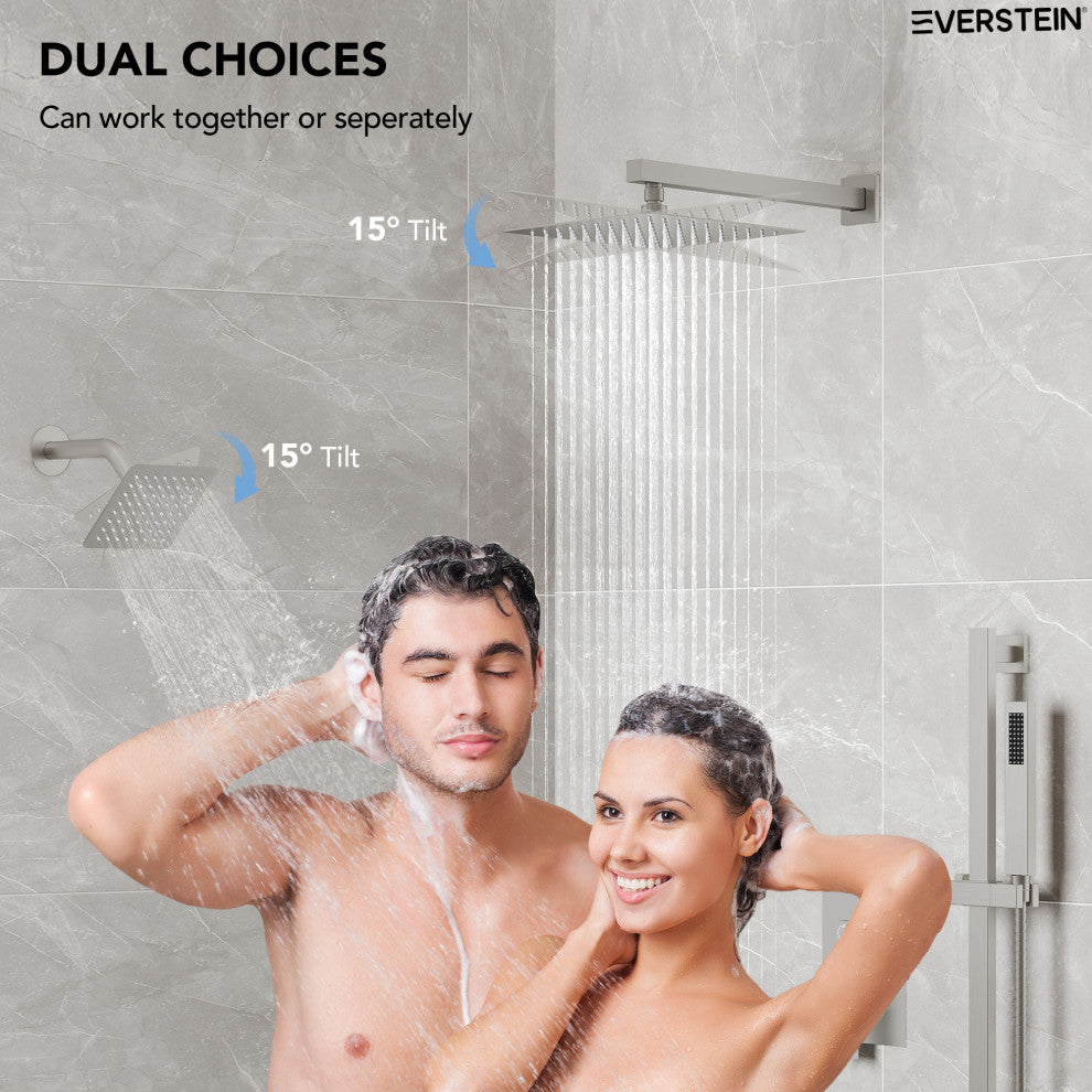 Dual Heads 10"x 6" Rain Shower System with Hand Shower Spray, Brushed Nickel