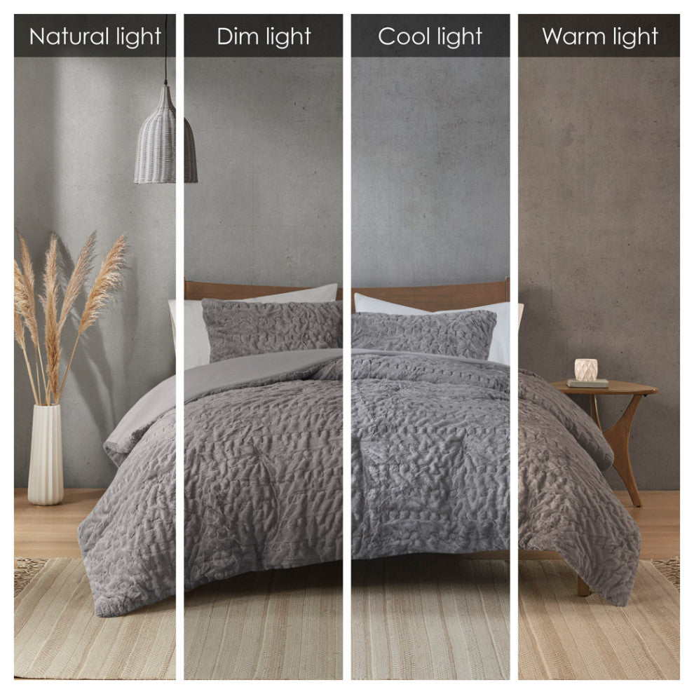 Madison Park Blair All Season Ruched Fur Down Alternative Comforter Set