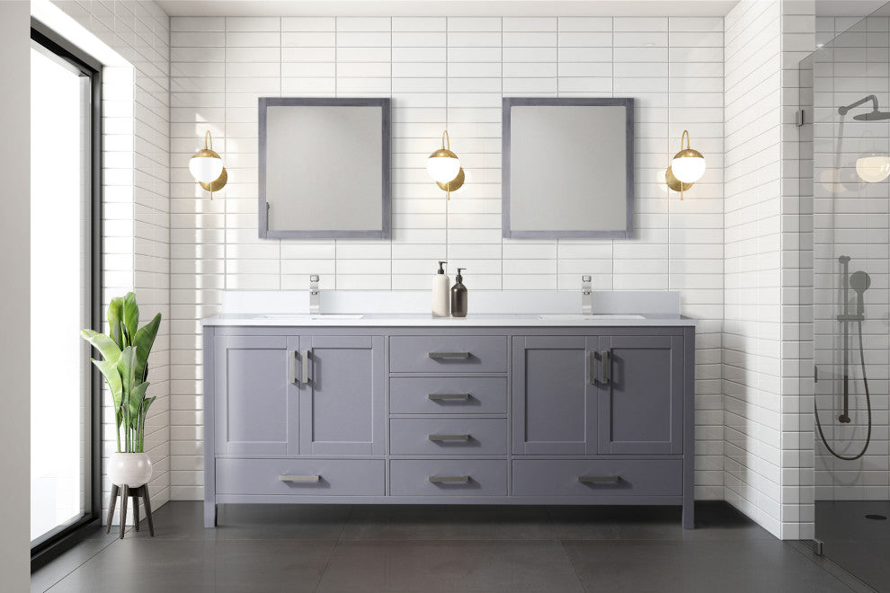 Jacques 80" Dark Grey Double Sink Vanity with Quartz Top, With Faucet and Mirror