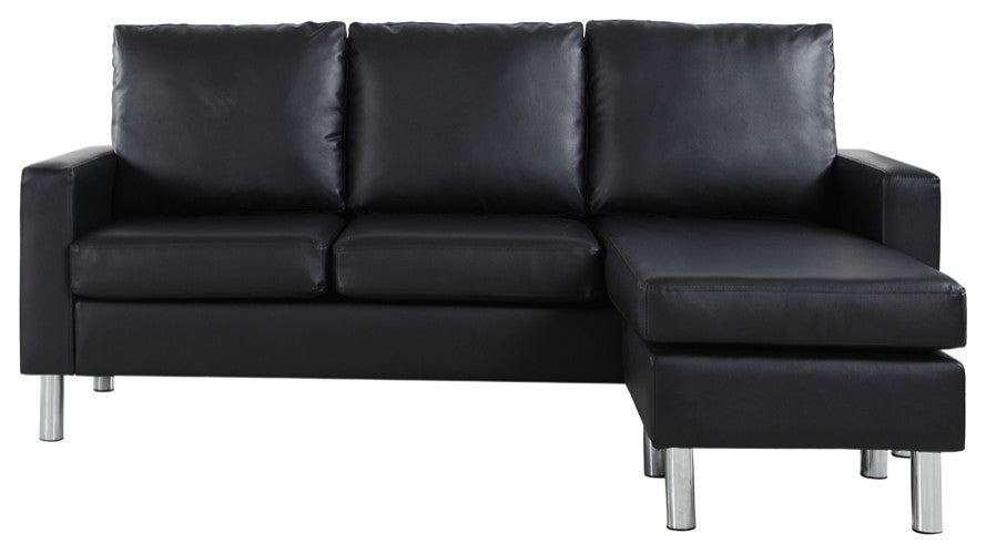 Modern Faux Leather Sectional Sofa, Small Space Configurable Couch, Black