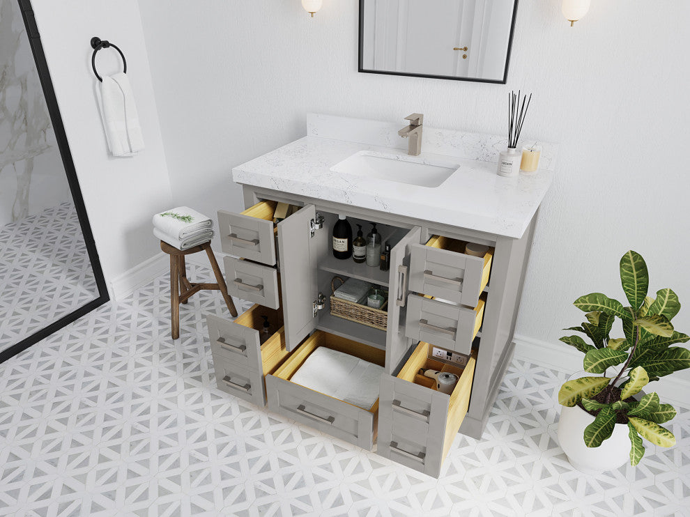 Boston 48 Single Sink Bath Vanity in Elephant Skin Gray 2" Pearl Gray