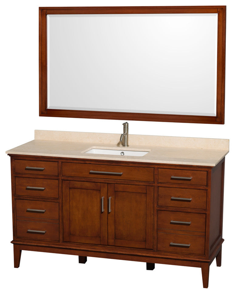 Hatton 60" Light Chestnut Single Vanity, Ivory Marble Top, Um Sq Sink, 56"