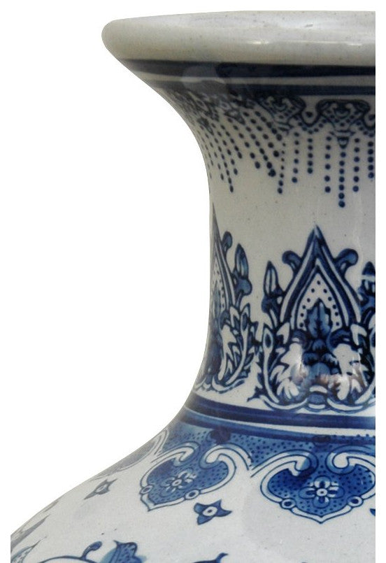 12" Floral Blue and White Porcelain Vase