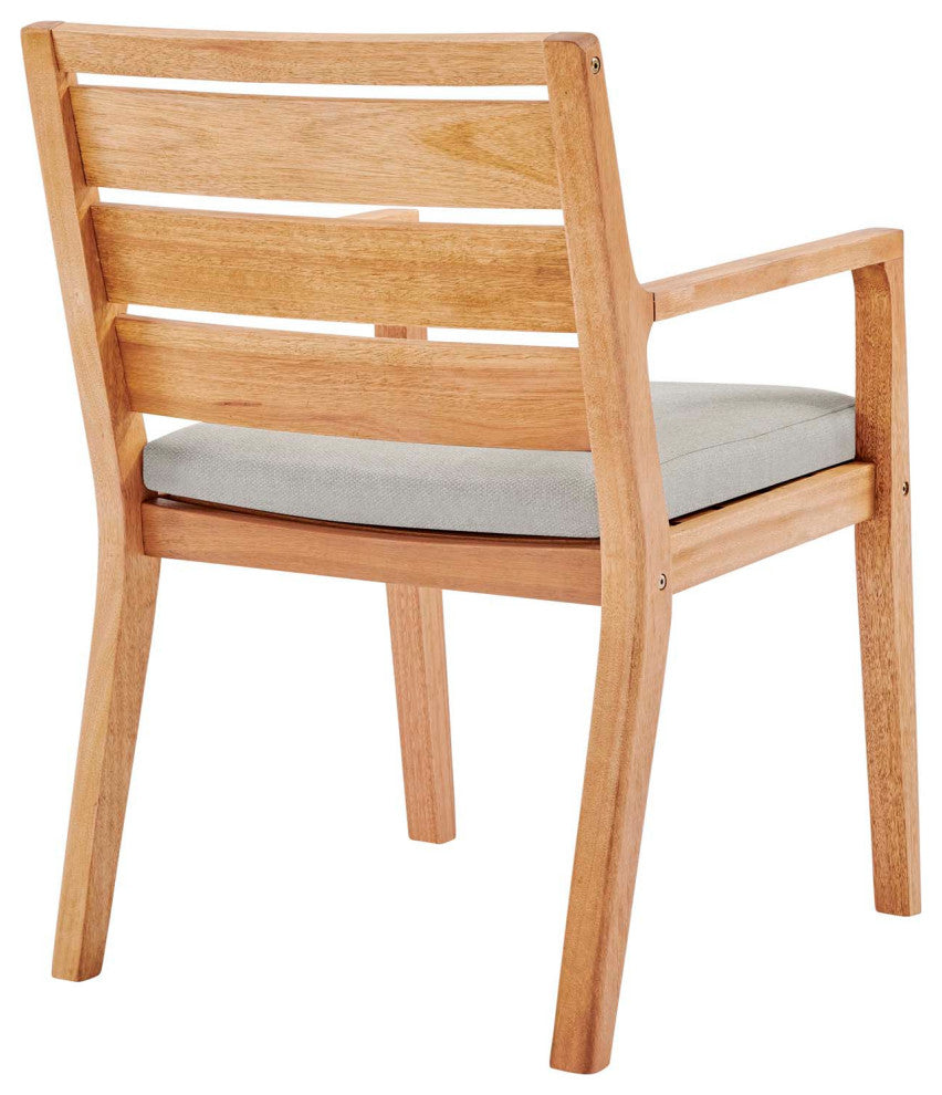 Side Dining Chair Armchair, Wood, Brown Natural Taupe Gray, Modern, Outdoor