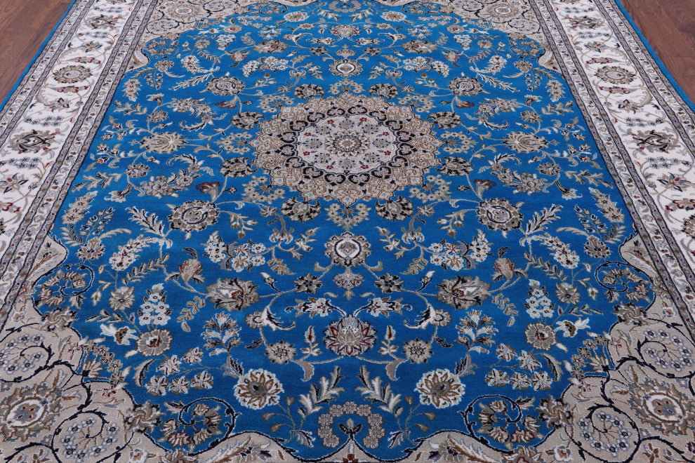 8' 1" X 10' 1" Wool & Silk Hand Knotted Persian Nain Rug - Q13144