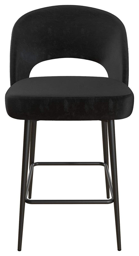 Upholstered Counter Velvet Bar Stool , Black
