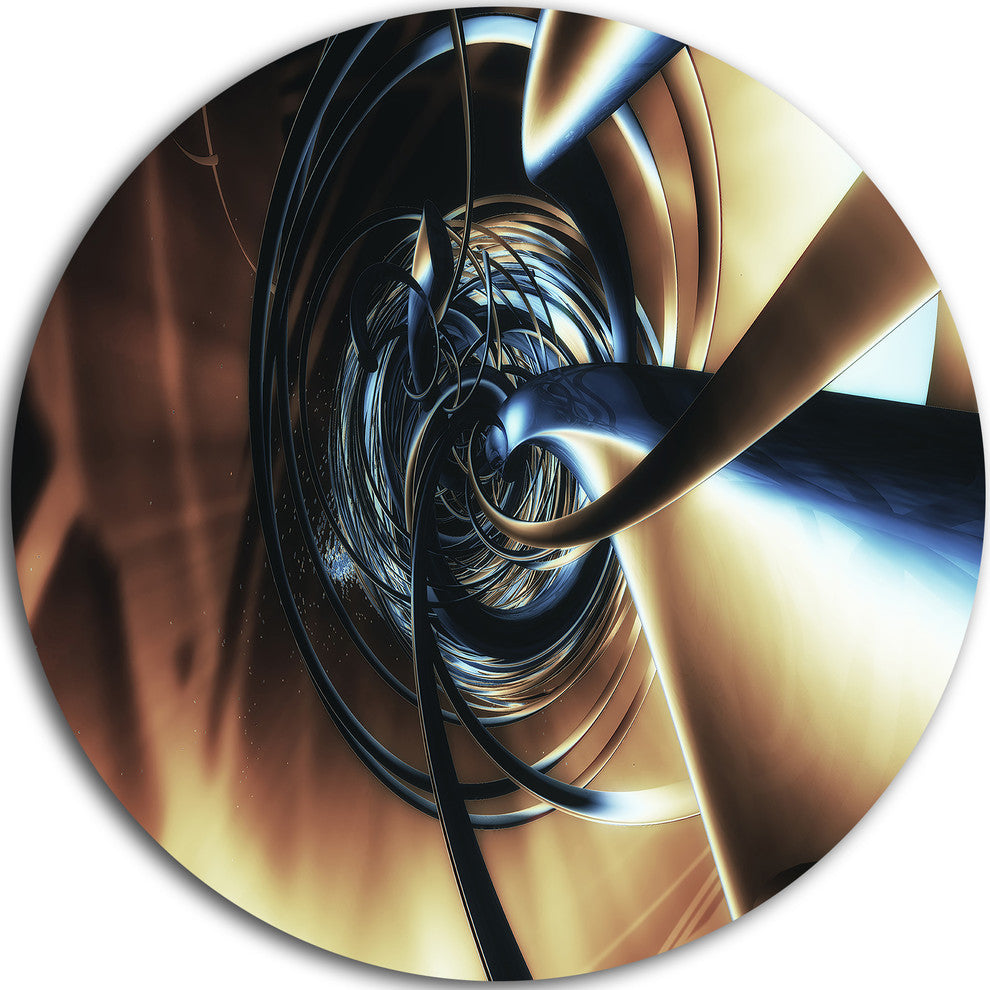 Fractal 3D Tangled Center, Abstract Art Disc Metal Artwork, 23"