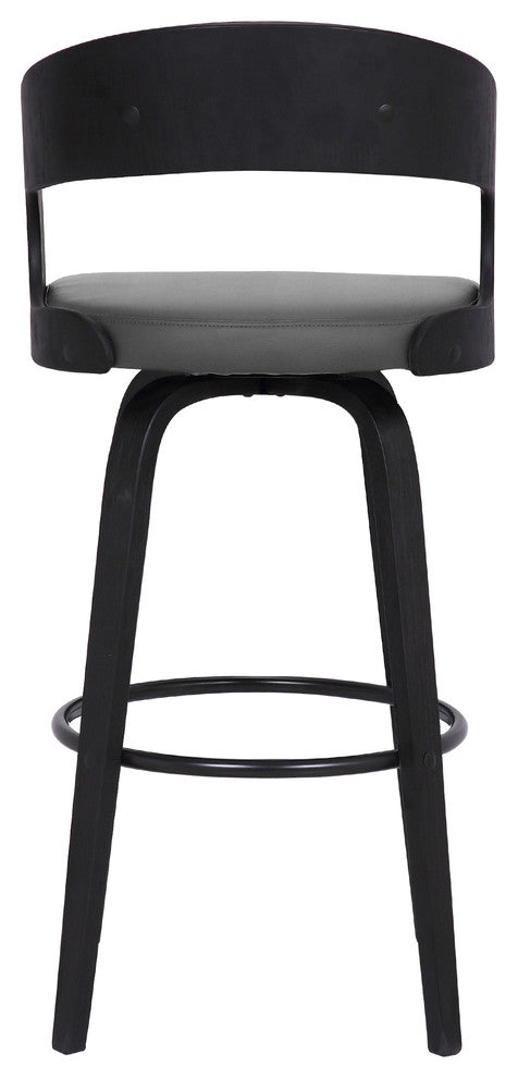 Leaver 26" Swivel Counter Stool, Black Brush Wood Finish and Gray Faux Leather