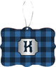 Letter K Lumberjack Blue Monogram Design Rectangle Christmas Tree Ornament