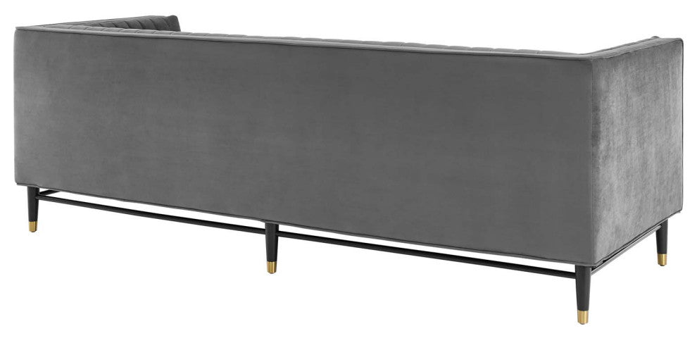 Devote Channel Tufted Performance Velvet Sofa, Gray