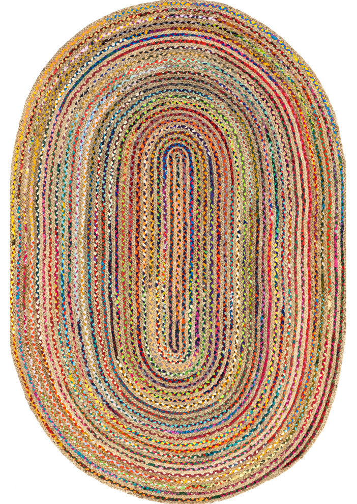 Nuloom Braided Tropical Spectrum Jute Area Rug, Multicolor 7'x9'Oval