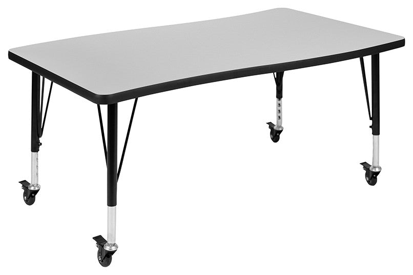 Mobile 76" Oval Activity Table Set with 14" Student Stack Chairs, Grey