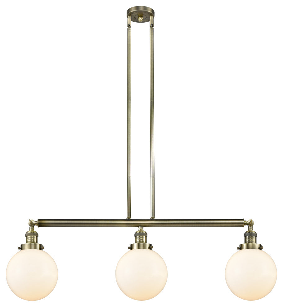 Beacon 41" Stem Hung Island Light, Antique Brass, Matte White