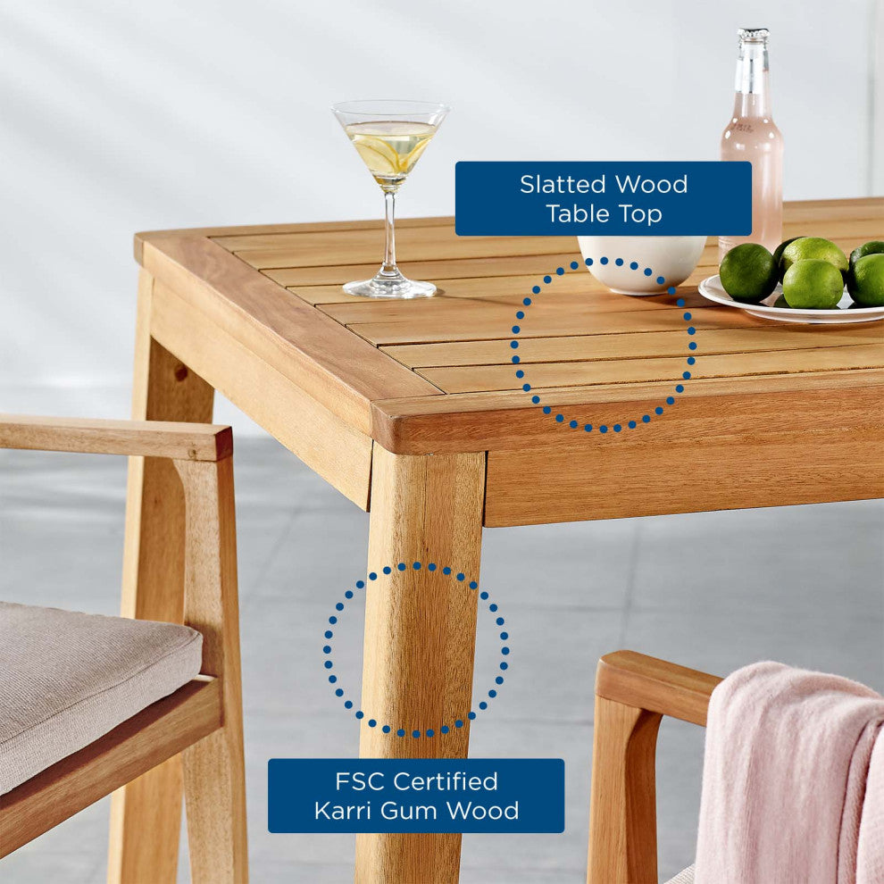 Bar Side Table, Square, Wood, Brown Natural, Modern, Outdoor Patio Cafe Bistro