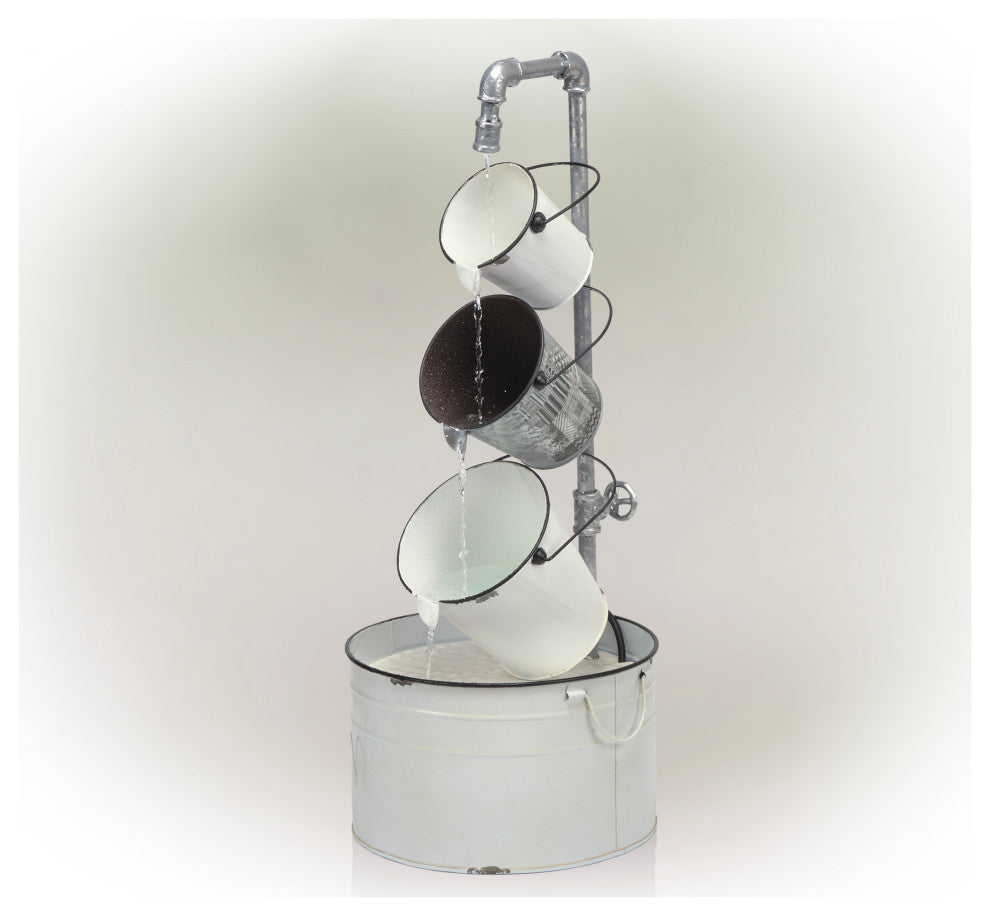 Rustic Cream White Metal Pails Fountain