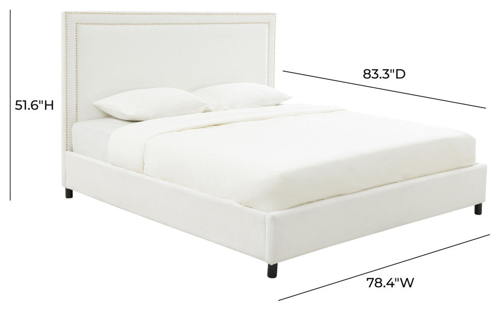 Reed White Velvet Bed in King - White