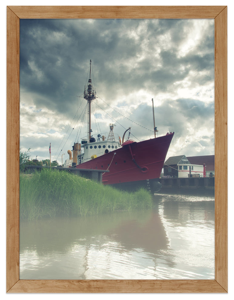Foggy River Coastal Landscape Framed Photo Paper Wall Art Prints, Red Oak, 16" X 20"