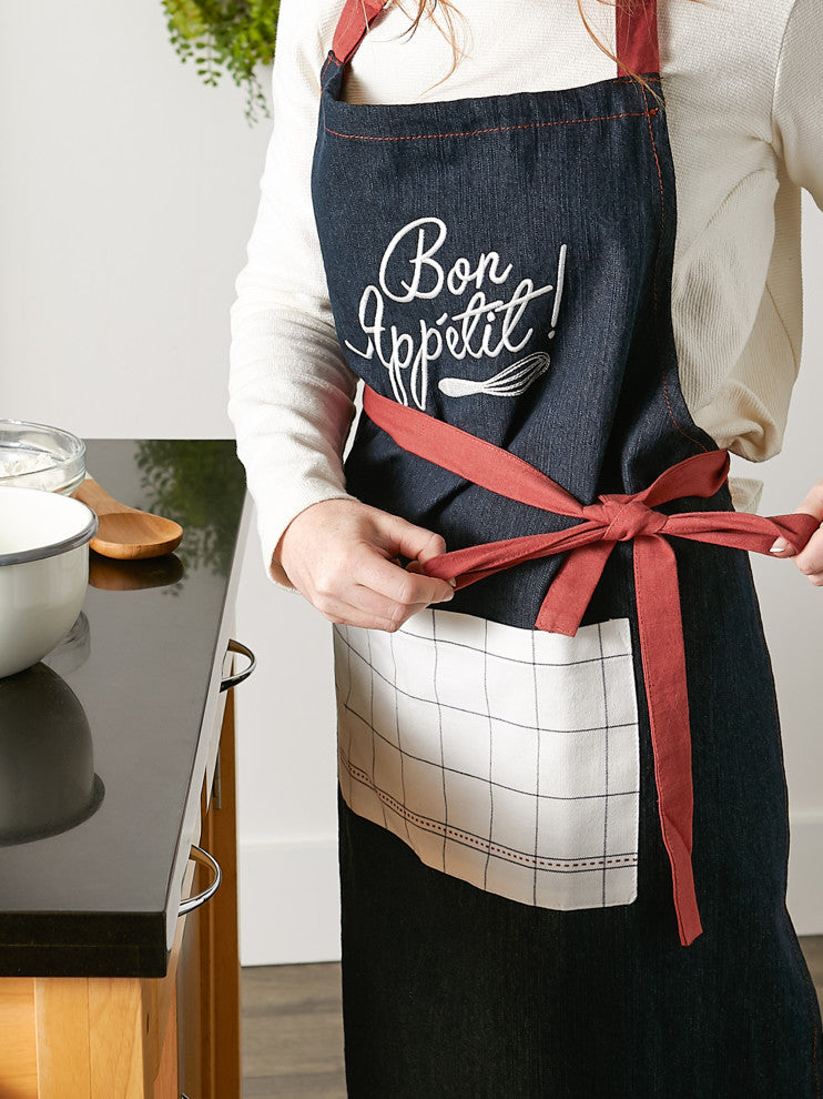Bon Appetit Denim Embroidered Apron