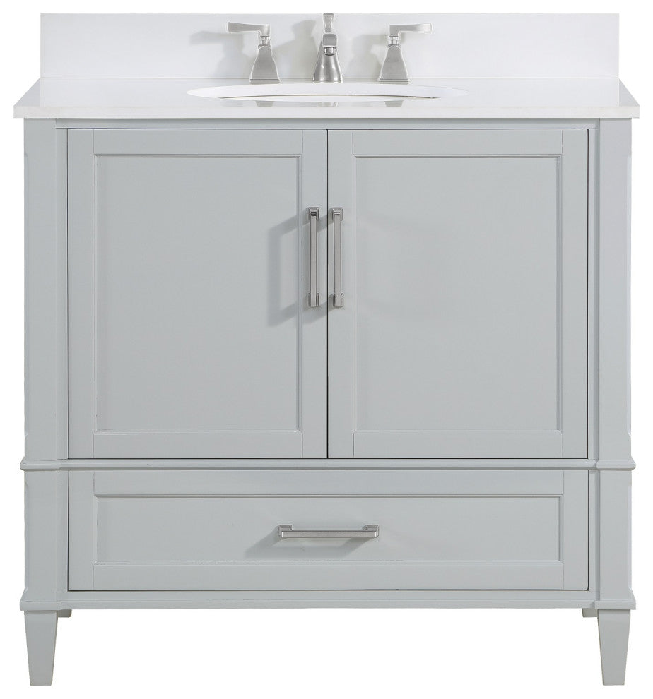 Montauk Bathroom Vanity, Fog Gray With White Quartz, 36"