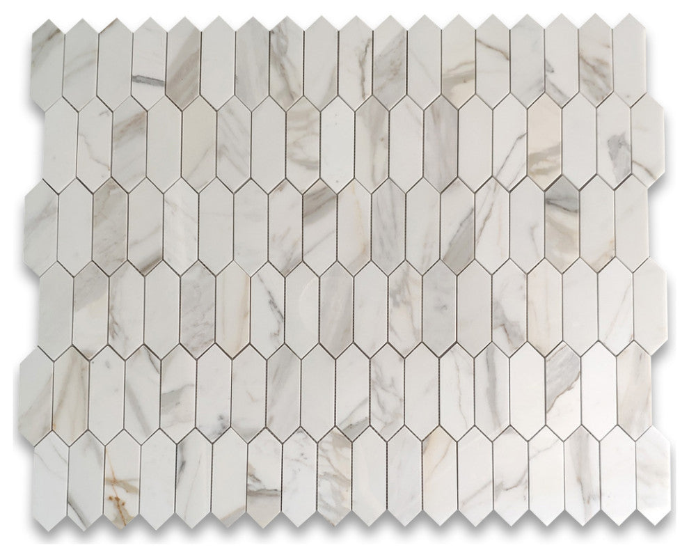 Calacatta Gold Marble Picket Fence Hexagon Mosaic Tile Polished, 1 sheet