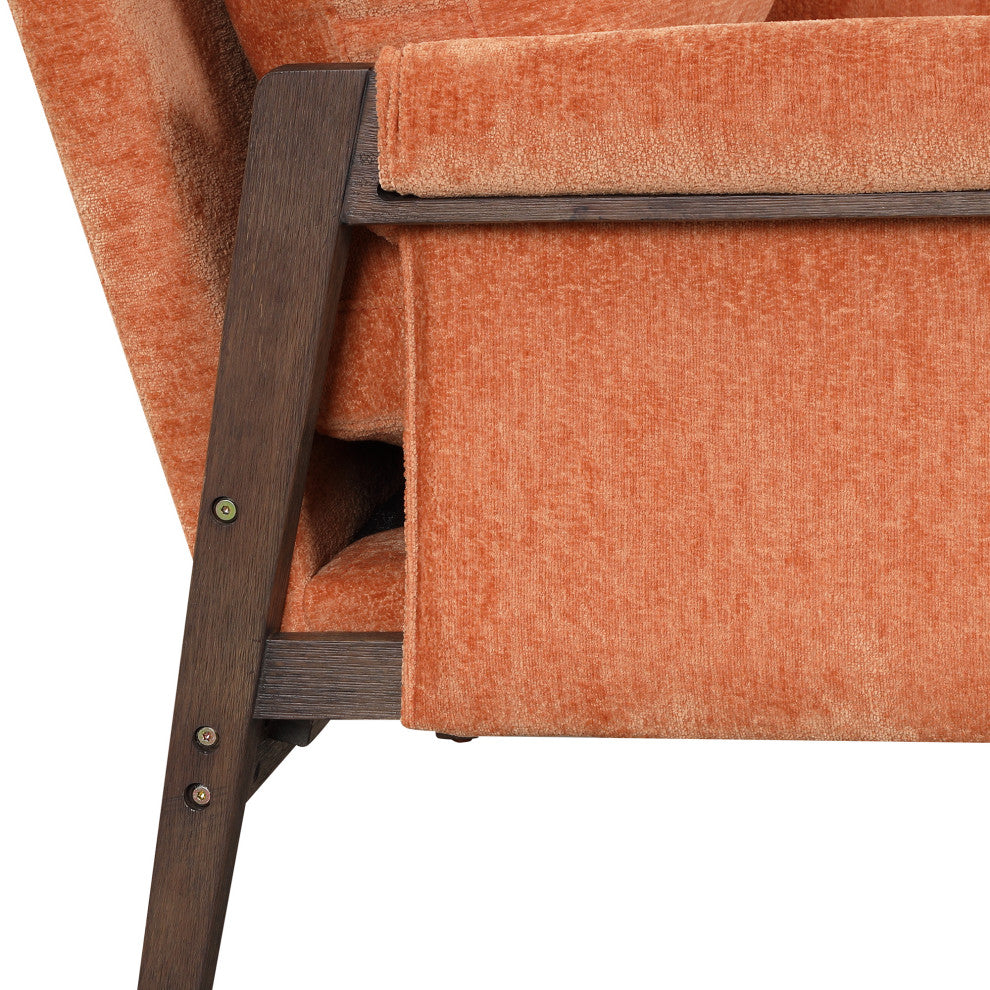 GDF Studio Mid-Century Modern Velvet Accent Chair, Rubber Wood Frame, Orange