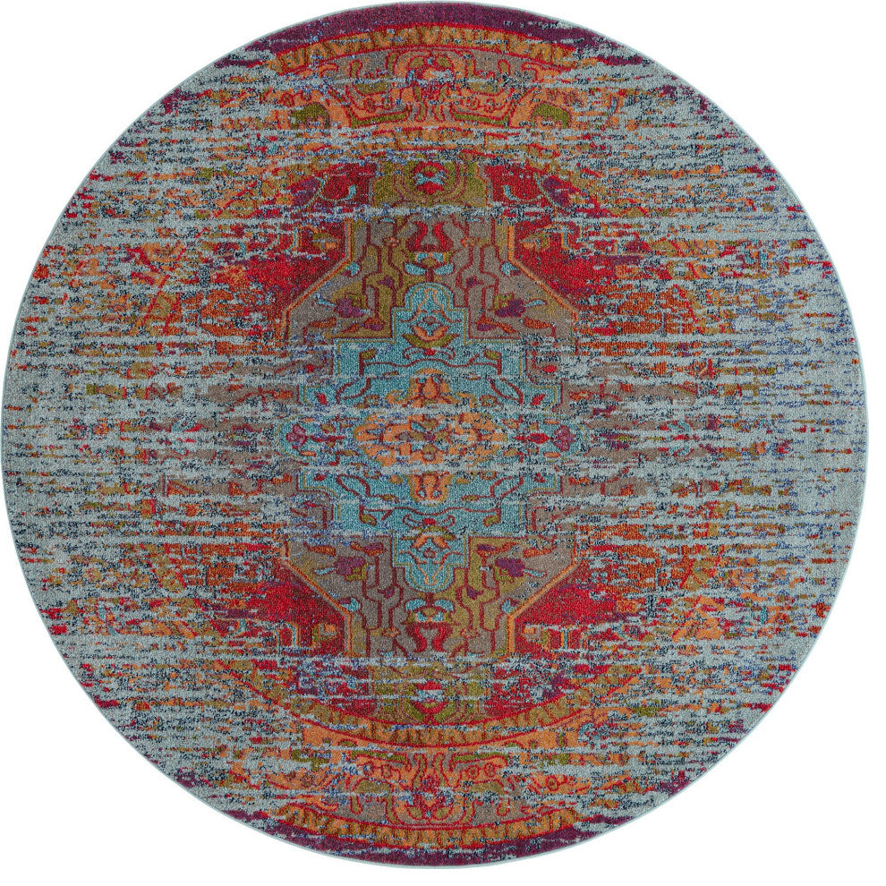 Rug Unique Loom Vita Light Blue Round 8' 0 x 8' 0