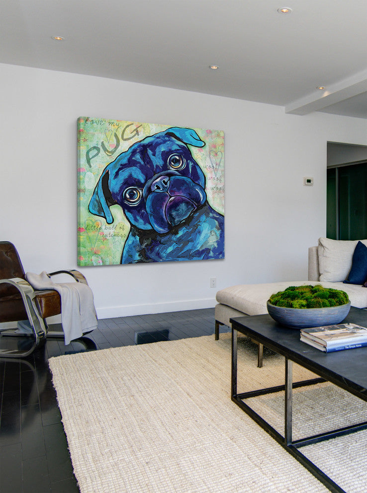 "Black Pug" Painting Print on Wrapped Canvas