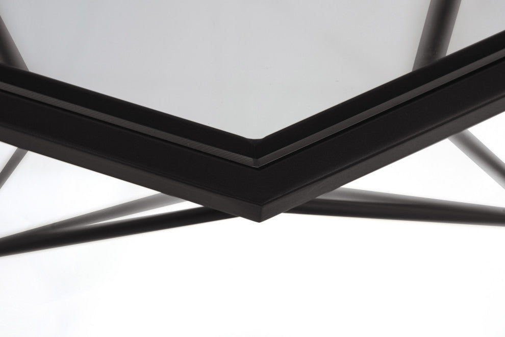 LeisureMod MD31BL Malibu Large Octagon Glass Black Coffee Table Geometric Base