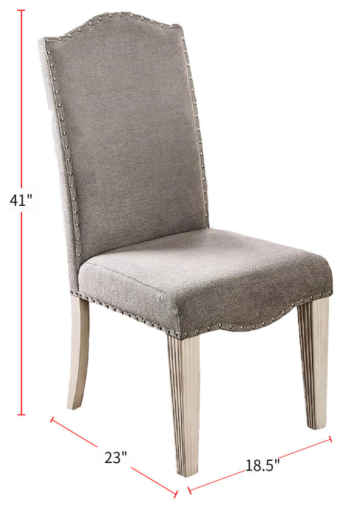 Set of 2 Dining Side Chair, Gray and Antique White