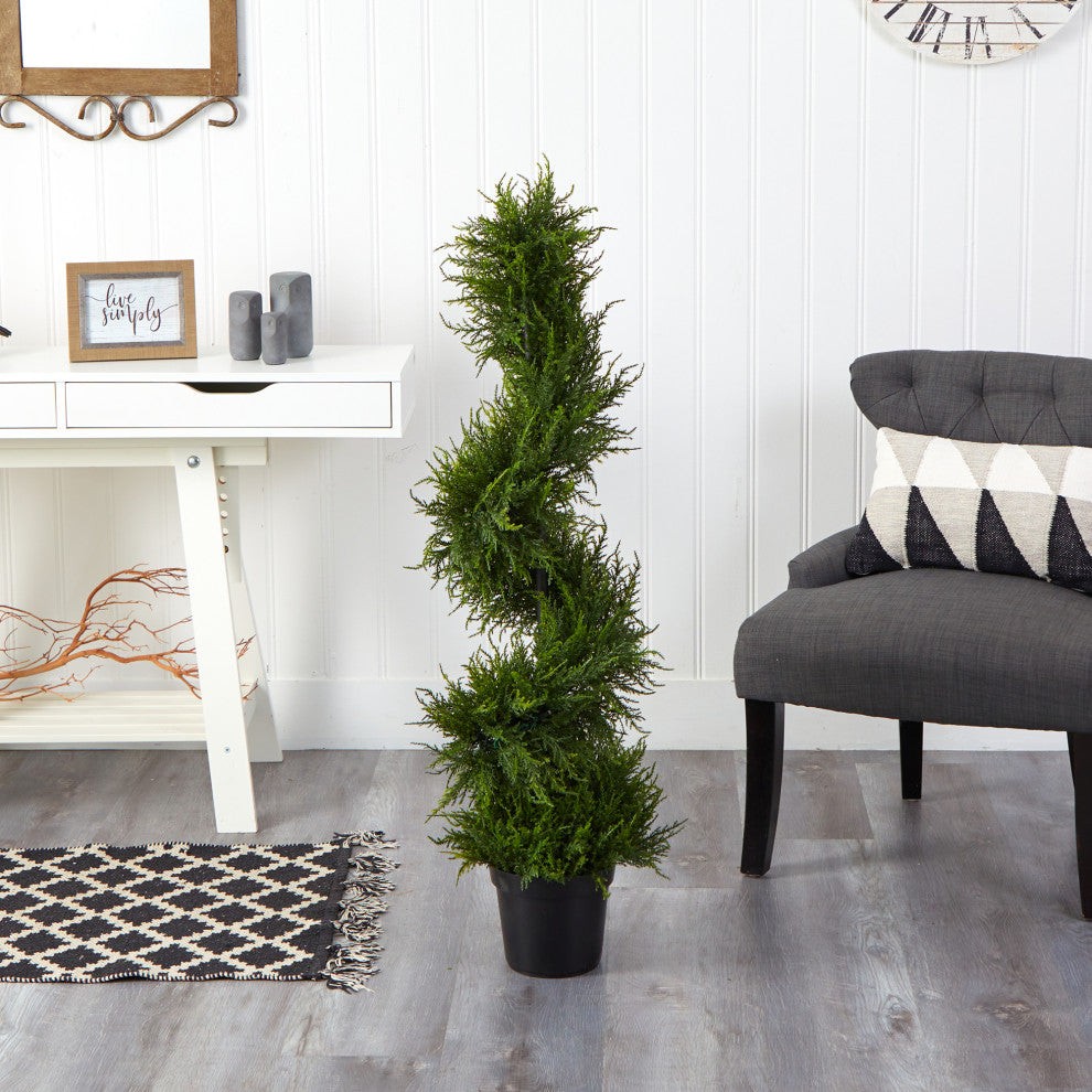 45" Spiral Cypress Faux Tree W/ 80 Clear LED Lights UV Resistant, Indoor/Outdoor