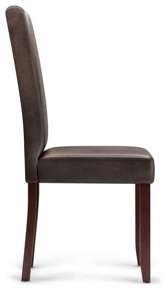 Acadian Parson Dining Chair, Set of 2, Distressed Brown Faux Leather