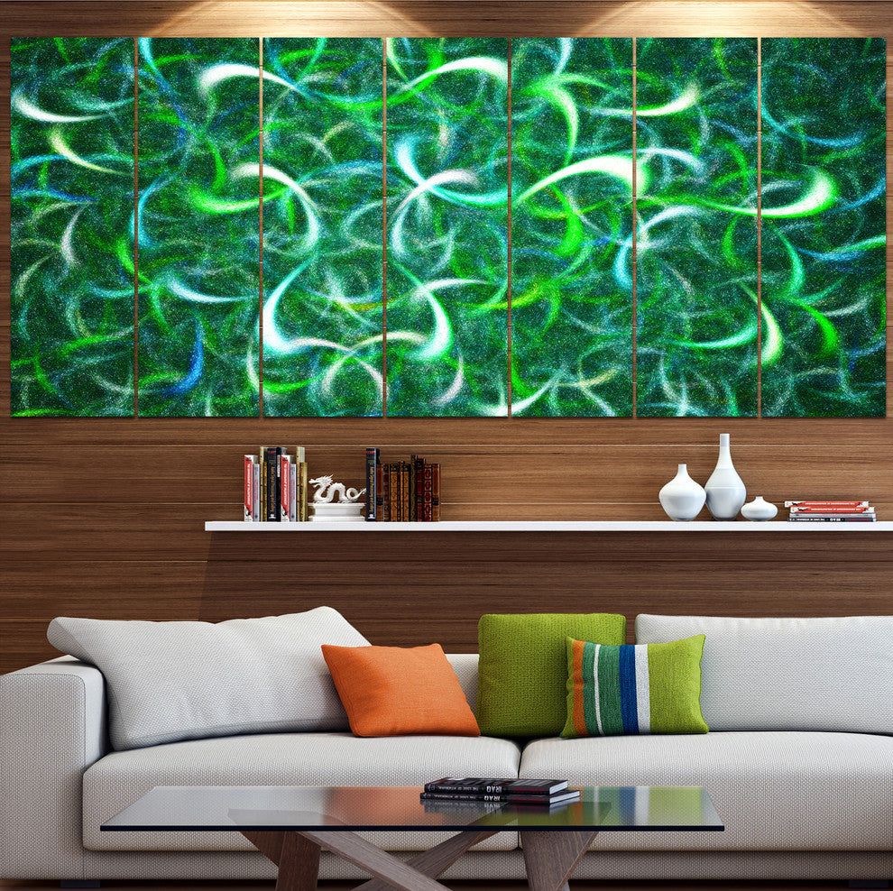 Dark Green Watercolor Fractal Art, Abstract Art on Canvas, 83"x32", 7 Panels