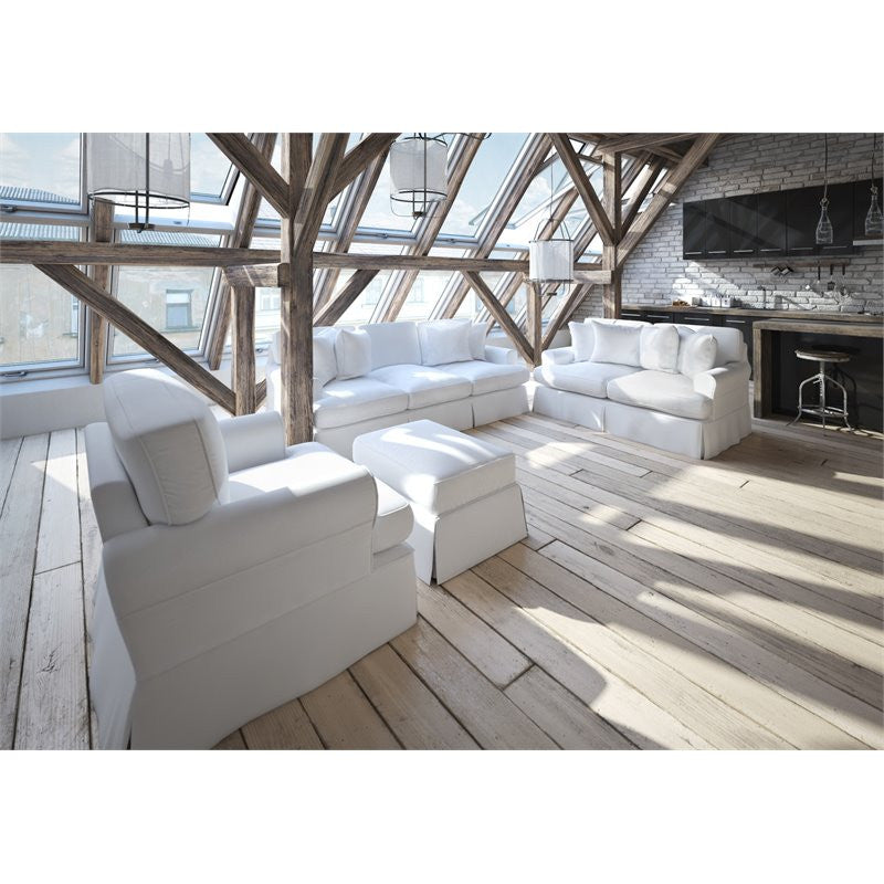 Sunset Trading Horizon T-Cushion Fabric Slipcovered Sofa in White