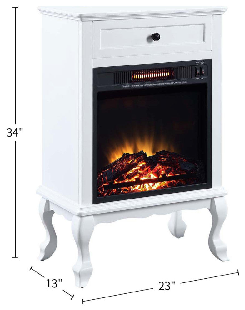 Electric Fireplace Infrared Heater With 1 Drawer, White