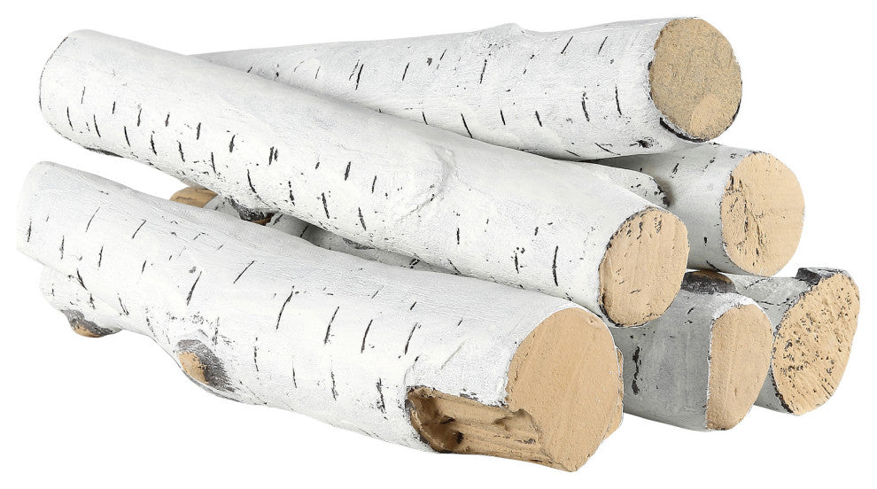 VEVOR 6 Pcs Large Withe Birch Logs Gas Fireplace Ceramic Logs Decorative