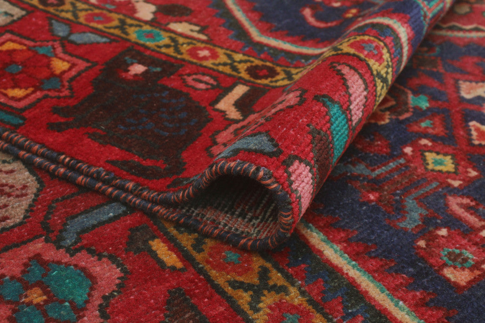 Fine Vintage Distressed Moneer Navy/Red Rug, 6'9x10'5