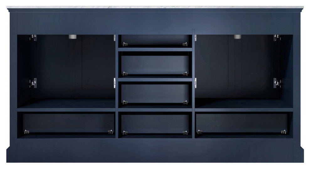 Dukes 80" Vanity, Wht Carrara Marble Top, Wht Sq Sinks & No Mirror, Navy Blue