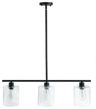 3-Light Kitchen Island Light Black Wrought Iron Linear Chandelier, Black