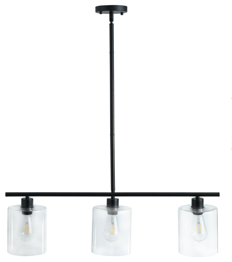 3-Light Kitchen Island Light Black Wrought Iron Linear Chandelier, Black