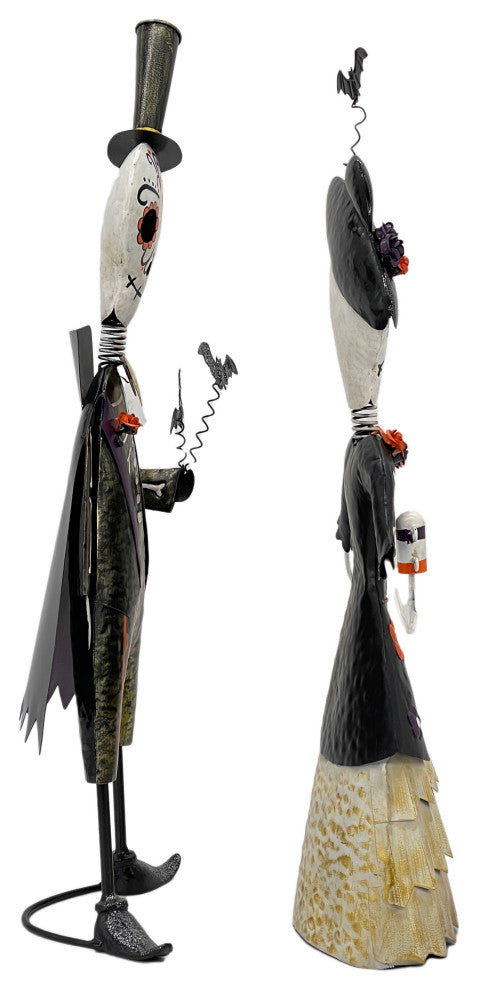 Dia De Los Muertos Halloween Ghost Couple Set Metal Statue