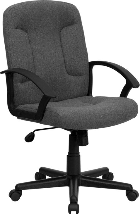 Mid-Back Fabric Executive Swivel Office Chair with Nylon Arms, Gray