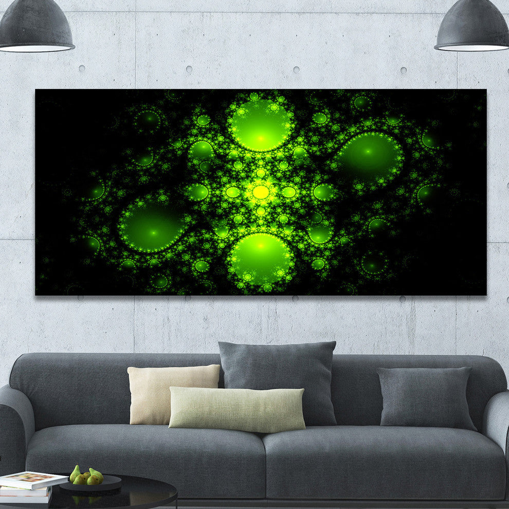 Cabalistic Green Fractal Design, Oversized Abstract Canvas Art Print, 60x28